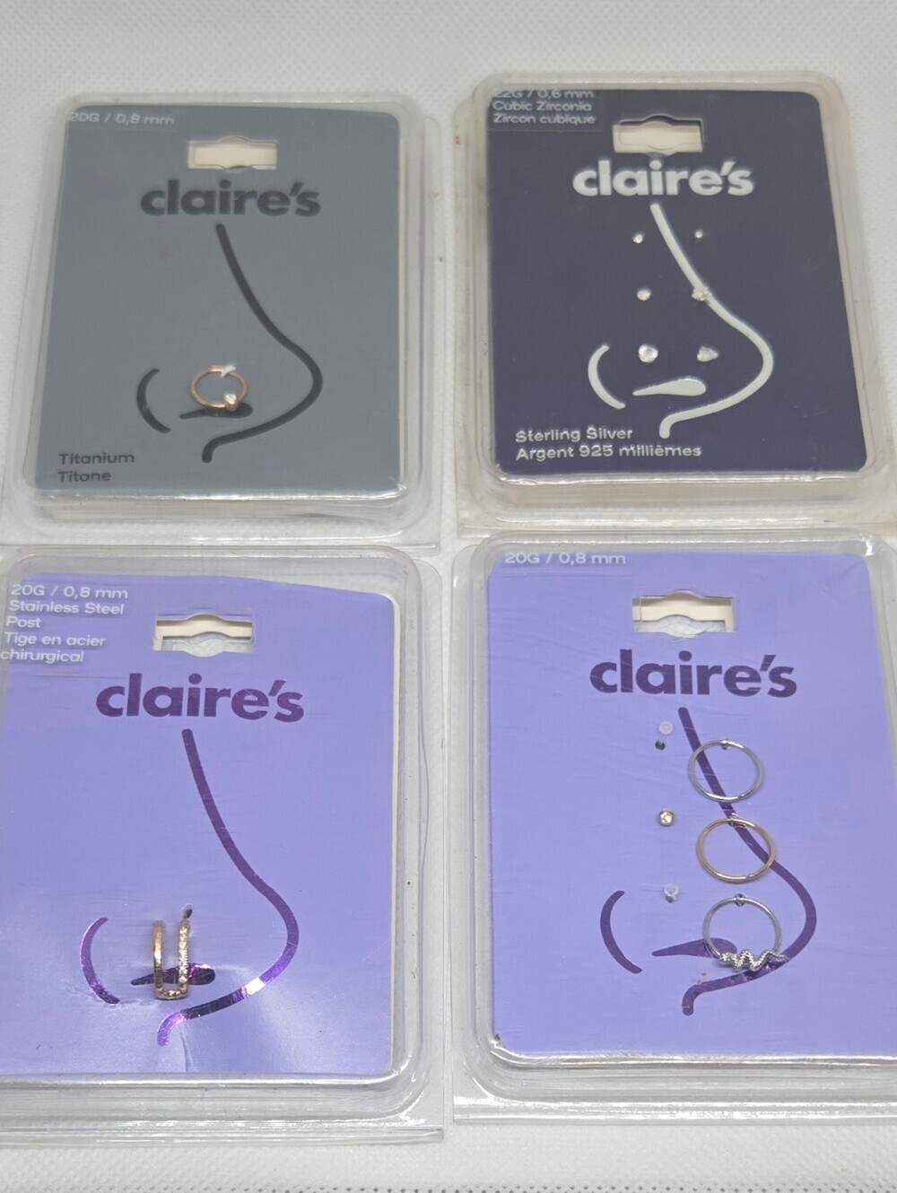 Claire's Nose Ring Bundle 15 Pieces Titanium Sterling Silver Stainless Steel